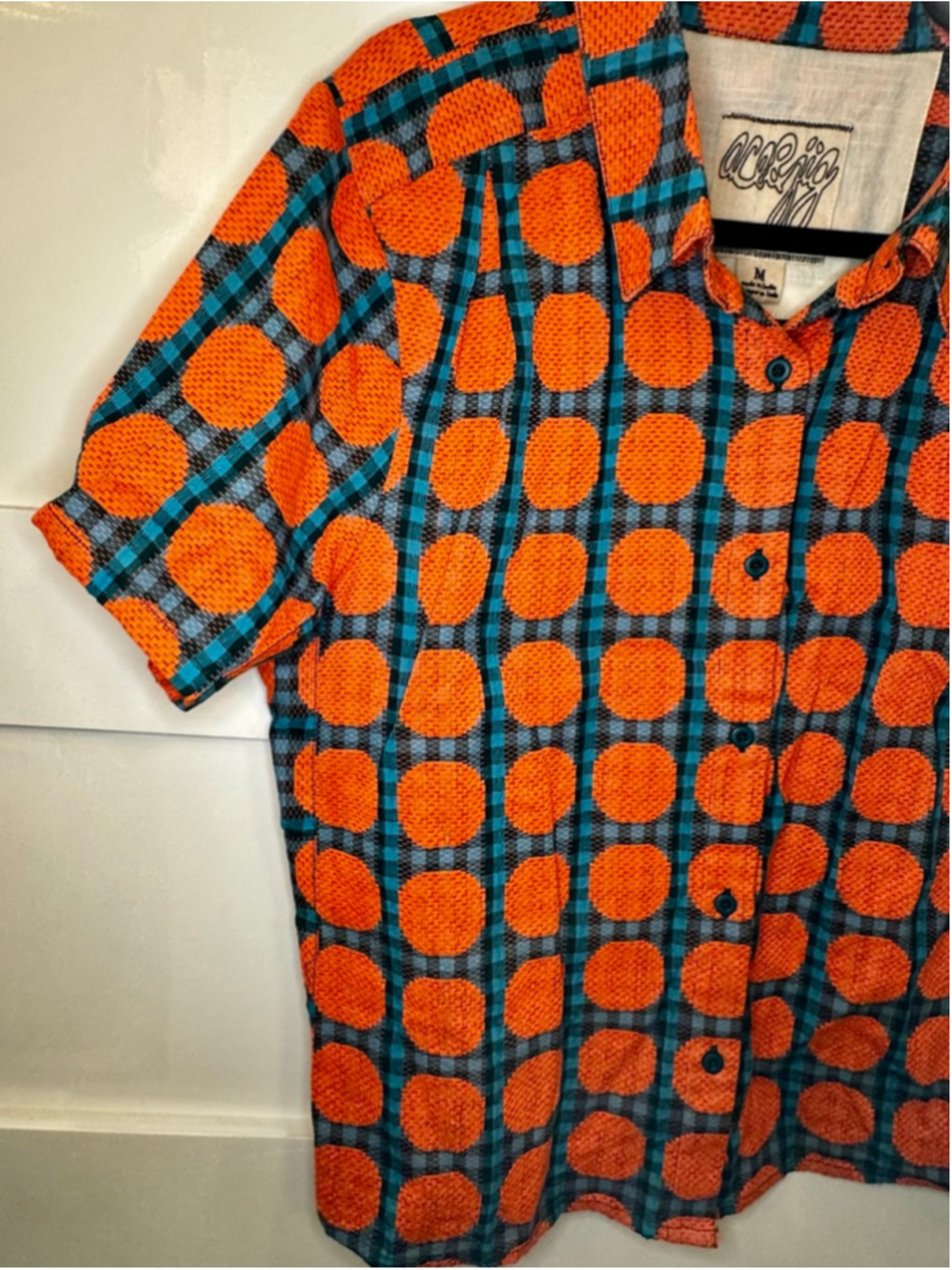 Ace & Jig Womens Medium Organic Cotton Button Front Shirt Orange Blue Polka Dot - Picture 2 of 6